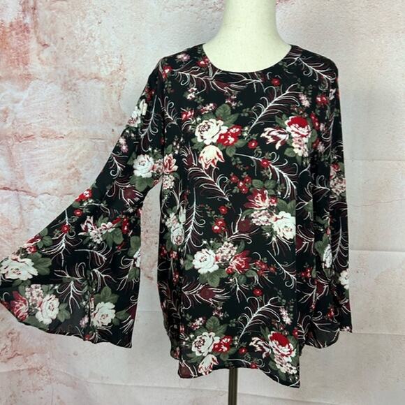 LOFT romantic floral bell sleeve top size MP fall feminine festive date night - Picture 1 of 5